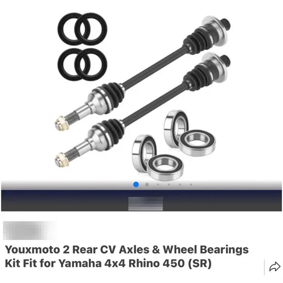 Youxmoto 2 Rear CV Axles Wheel Bearings Kit Yamaha 4x4 Rhino 450 660 2006-2009