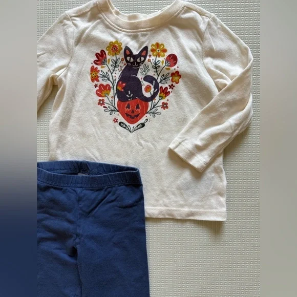 Old Navy|Baby girl cute outfit,Cat Halloween & Pumpkin long sleeve & leggings•••