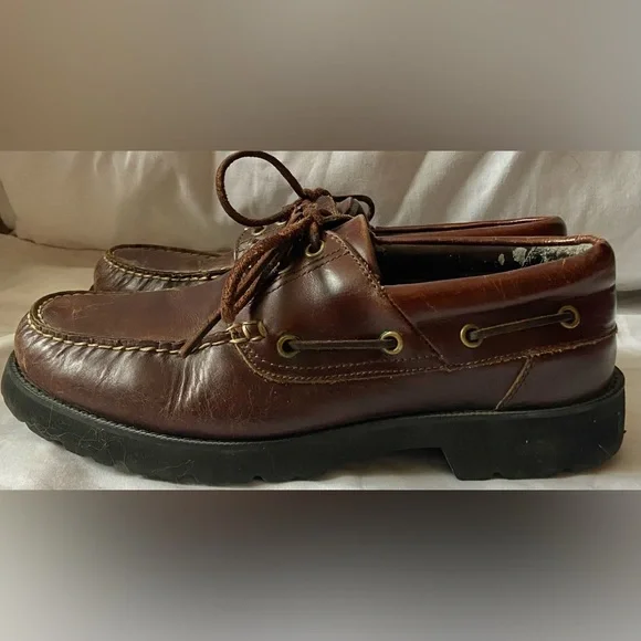 Rockport Mens Hydo-Shield Brown Leather Boat Deck shoes sz 9.5
