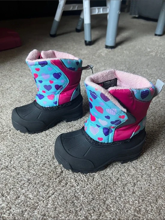 Northside Pink & Blue Heart-Print Toddler Size 7 Snow Boots