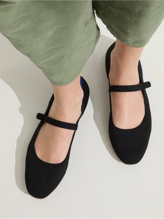 Rothy's Black Mary Jane Flats with Blue Accent