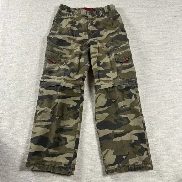 Boys Camo Cargo Convertible Pants 18 Y2K Utility Zip Off Grunge Old Navy Lined