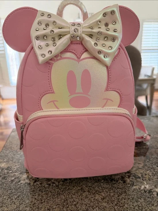 Minnie Mouse Disney Loungefly Women's Mini Backpack Pink Iridescent Bow