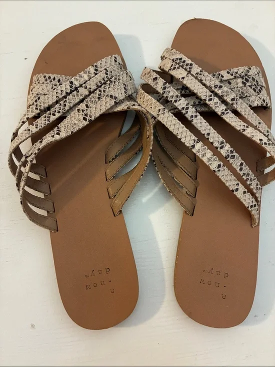 a new day Beige Snake-Print Multi-Strap Slide Sandals