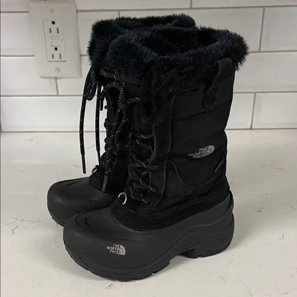 The North Face Kids' Shellista Lace Waterproof Black Fur-Lined Boots Size 11