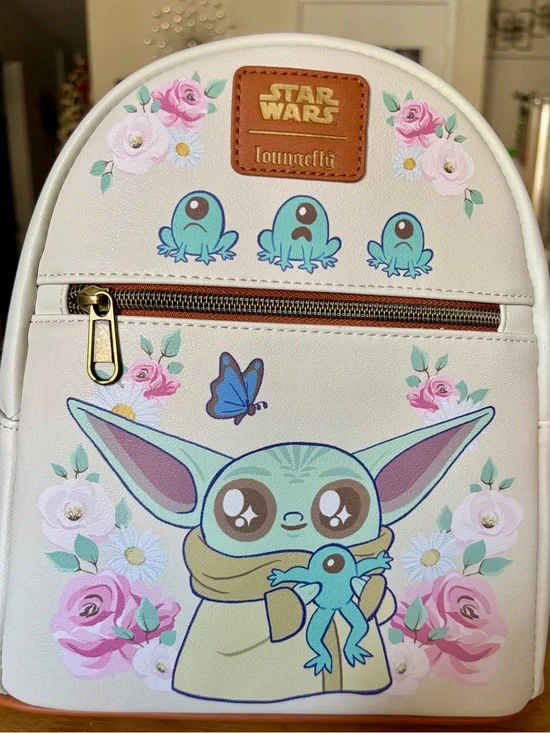 NWT Loungefly Star Wars Mandalorian Grogu Frogs & Flowers Floral Mini Backpack