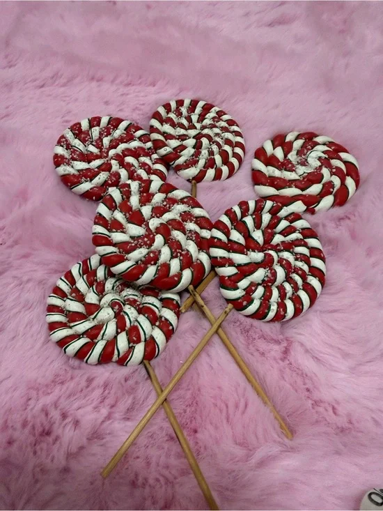 Christmas Red & White Swirl Lollipop Picks