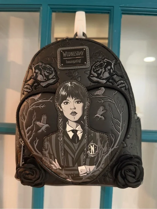 Loungefly Black Wednesday Addams Embossed Mini Backpack