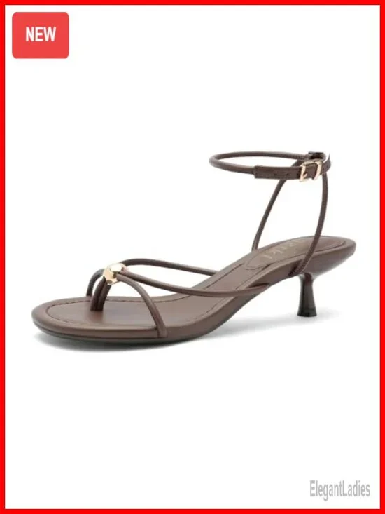 Faux Leather Strappy Kitten Heels Open Toe Ankle Strap Dress Sandals