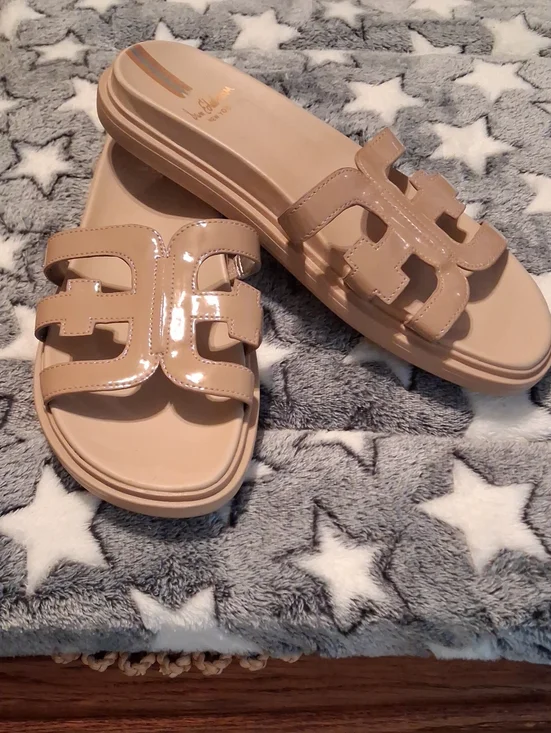 Sam Edelson Patent Leather Nude Slide Sandals - Women Size 11