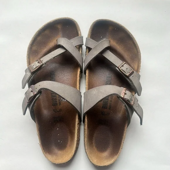 Birkenstock two strap sandals in green/grey color size European 37