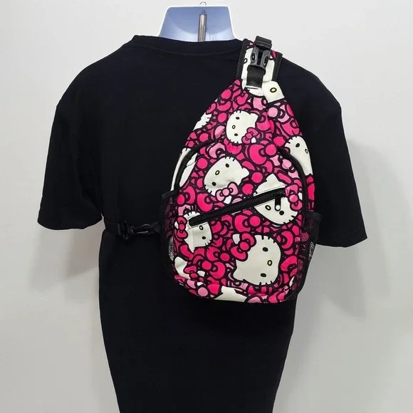 Hello Kitty Sling Bag Pink All Over Print Crossbody Backpack Sanrio Travel Bag