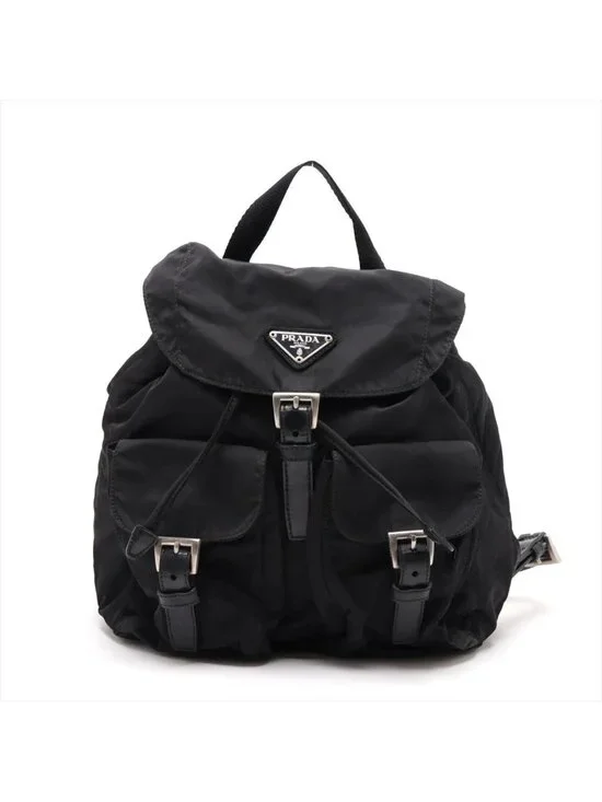 Prada Tessuto Nylon Triangle Logo Leather Backpack Shoulder Bag
