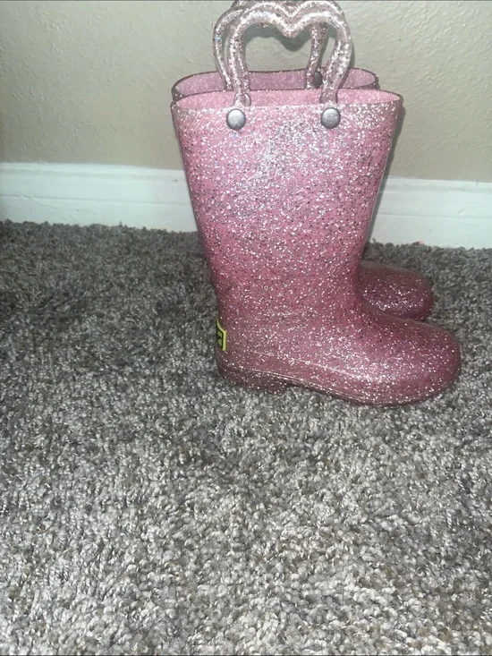 Western Chief Toddler Glitter Pink Rain Boots with Heart Handles