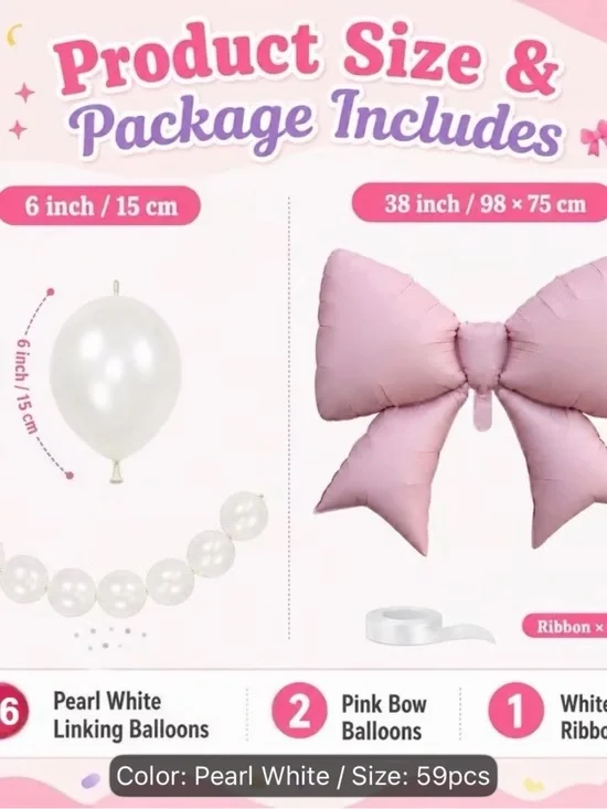 Pink Bow & Pearl Balloon Garland Party Set - Home Party Supplies