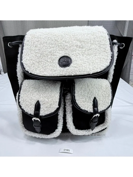 Bearpaw Black and White Sherpa Faux Leather Backpack