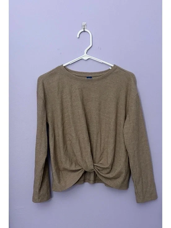 Fall Old Navy Girl’s XL Beige Long Sleeve Knit Top with Front Twist