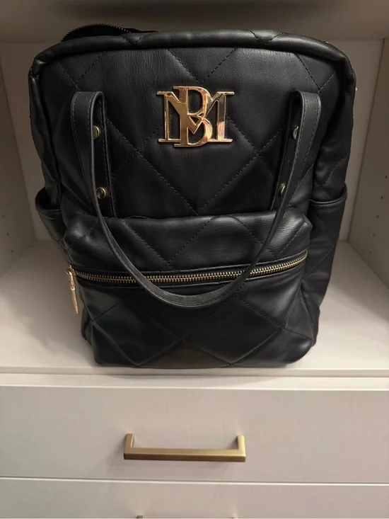 Badgley Mischka Quilted Black Women’s Backpack with Gold Logo Accent