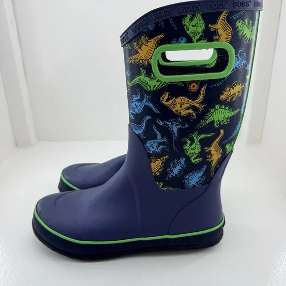Bogs Supr Dno Dinosaur Waterproof Rain Boots Blue Green Youth Size 5 79080-492