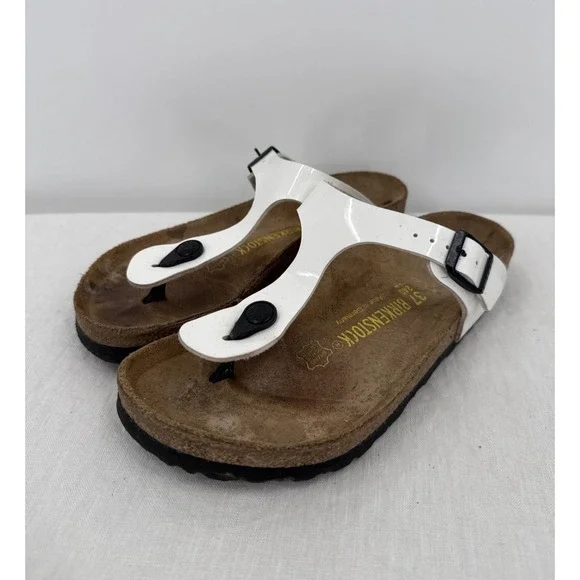 Birkenstock Women White Gizeh Faux Leather Sandals Size 37/6 Boho Comfort