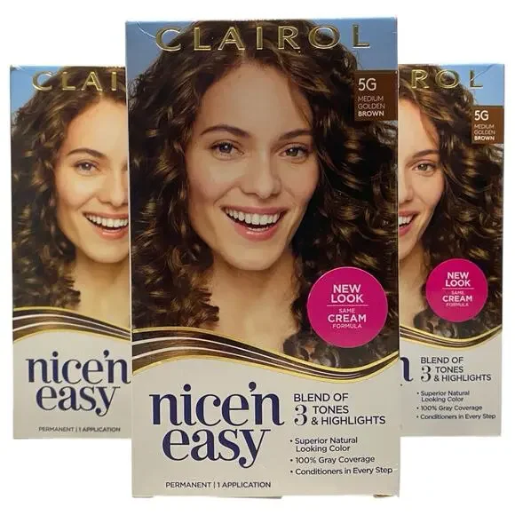 Clairol Nice'n Easy Permanent Hair Color 5G Medium Golden Brown, Pack of 3