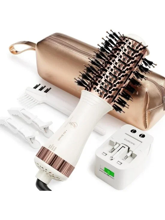 Dual Voltage Mini Hot Air Brush & Blow Dryer - Perfect for Travel & Styling