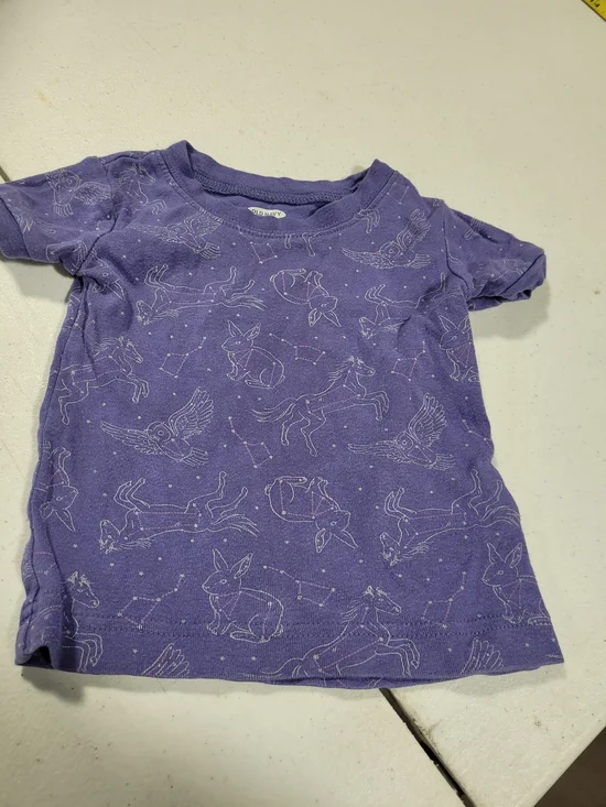 Old Navy Purple Short Sleeve Tee with Woodland & Mythical Animal Line Art
