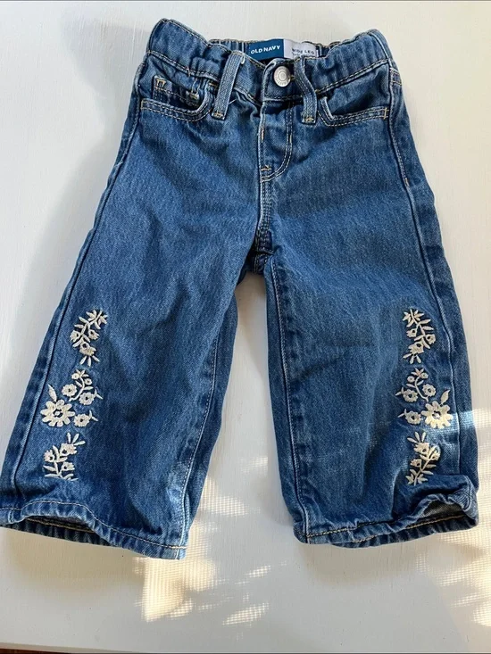Old Navy Blue Jeans with White Floral Embroidery