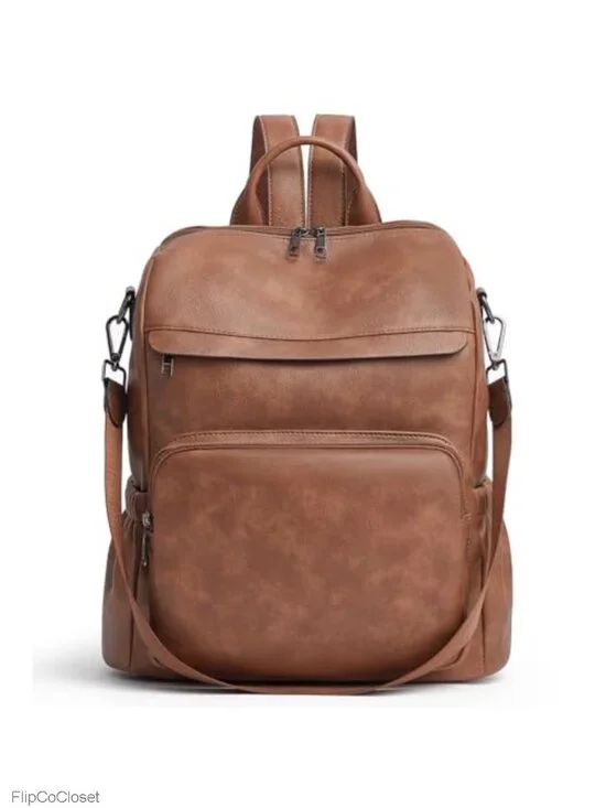 Anti-Theft Vegan Leather Convertible Backpack Purse 3-in-1 Travel Crossbody