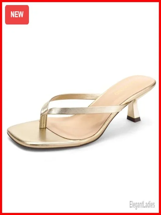 Kitten Heel Thong Sandals Square Open Toe 2.5in Slip On Women's Heels