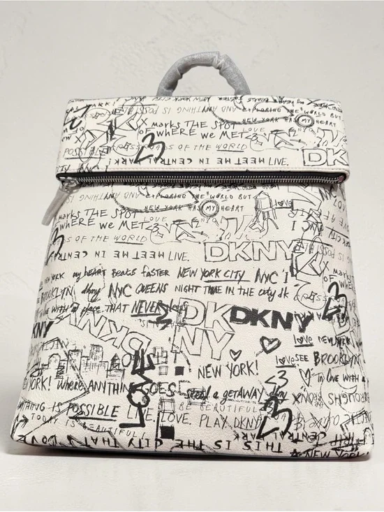 DKNY White and Black Graffiti Print Backpack