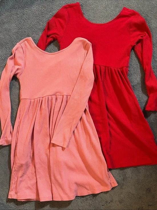 NWOT Old Navy Pink and Red Ribbed Long Sleeve Swing Dresses