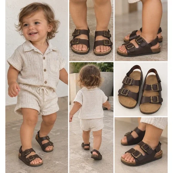 Old Navy Toddler Dark Brown Faux Leather Cork Sandals Size 5 18-24M S/689110