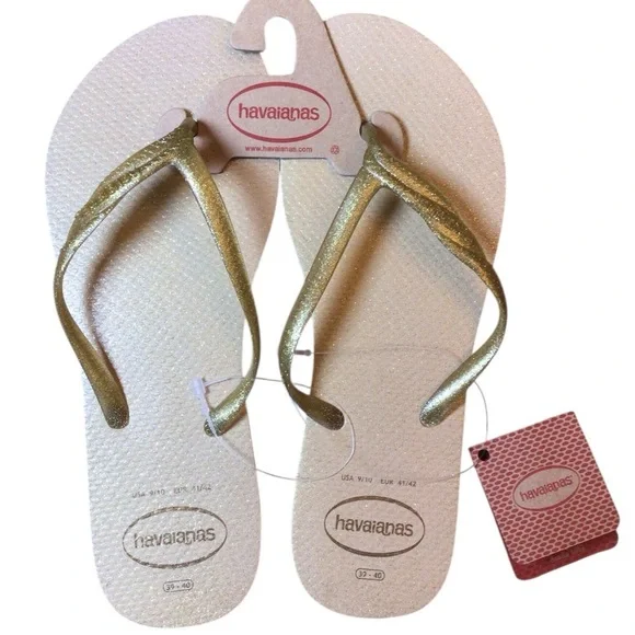 Havaianas Fantasia Gloss Sand Grey (Gold) Glitter Flip Flop Size 39/40, 9/10US