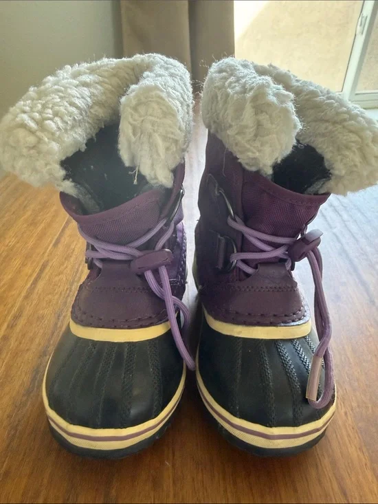 Sorel Kids Purple and Black Waterproof Winter Boots with Faux Fur Cuff