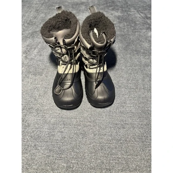 Members Mark Kids Snow Boots Gray Black Faux Fur Lined Winter Boots Size 11/12