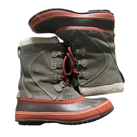 LL Bean Snow Boots Kids 3 Green Duck Boots Gorpcore Insulated Waterproof 295601