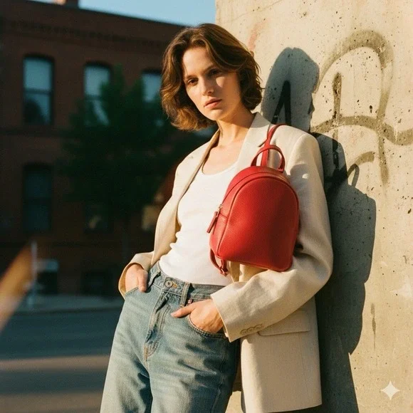 Osgoode Marley Organizer‎ Backpack Soft Leather Bag Red