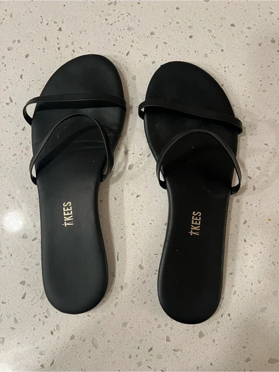 TKEES Black Double-Strap Slide Sandals