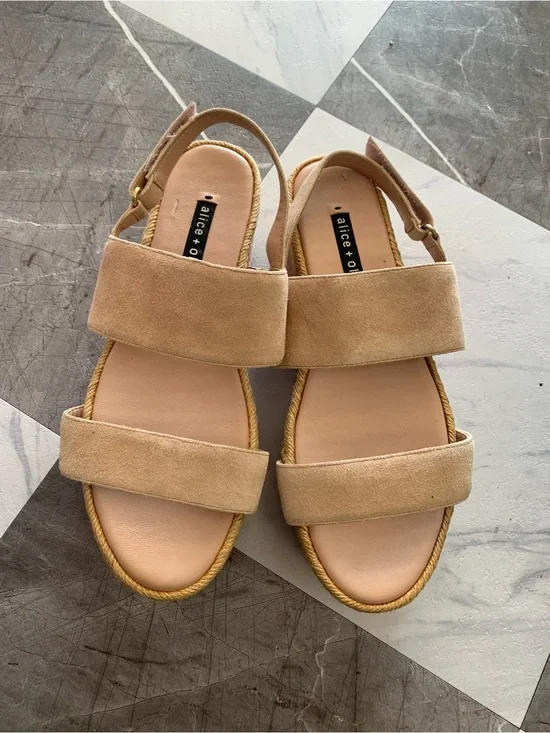Alice + Olivia Beige Suede Double-Strap Slingback Sandals