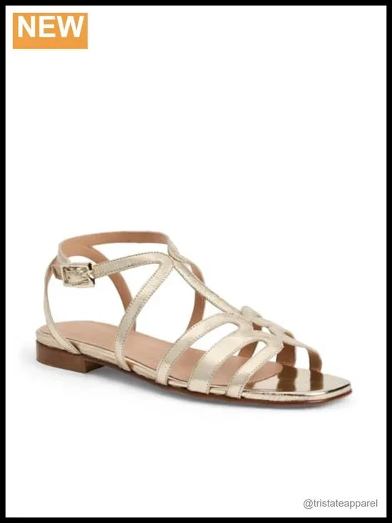 Women's Leather Fiore Sandals Open Toe Gladiator Ankle Strap Buckle Flat