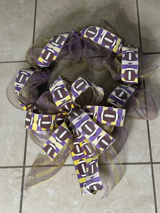 Purple and Gold Football Ribbon Wreath by