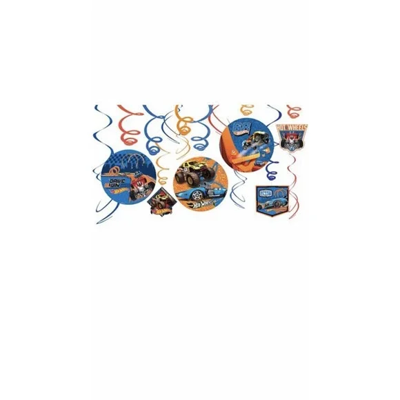 HOT WHEELS Wild Racer HANGING SWIRL DECORATIONS (12) ~‎ Birthday Party Supplies
