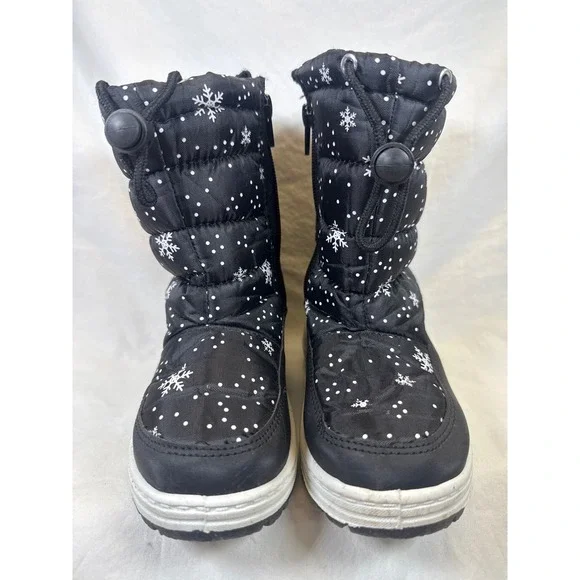 Storm Kidz Kids Black Snowflake Polka Dot Winter Snow Boots Size 10