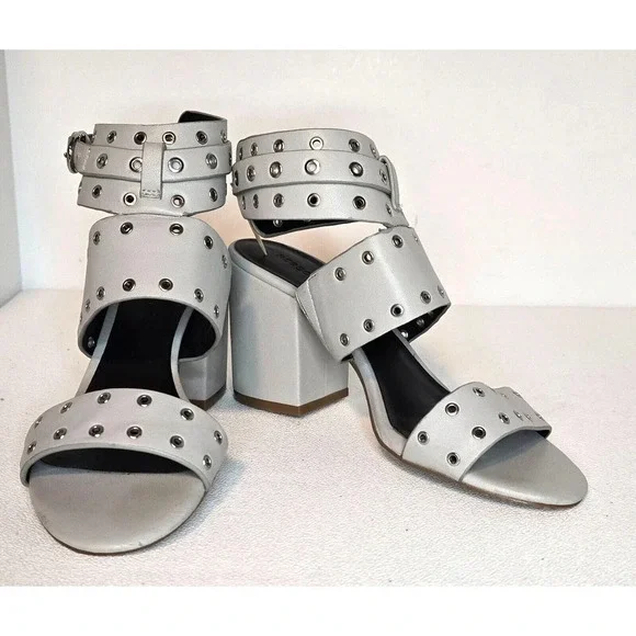 Rebecca Minkoff CARTER Heeled Studded EYELET Sandals Leather Gray Size 6 M