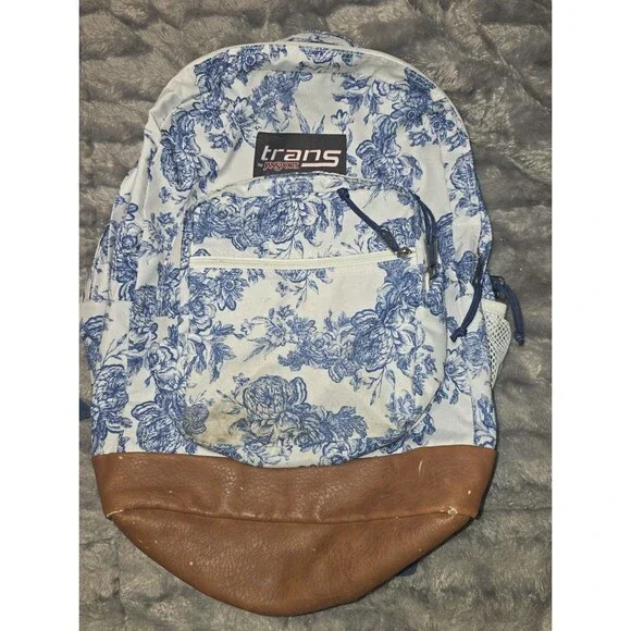 Jansport blue floral full size backpack bookbag purse bag tote!