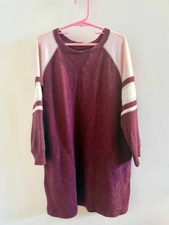 Old Navy Maroon and Cream Raglan Sweater Dress