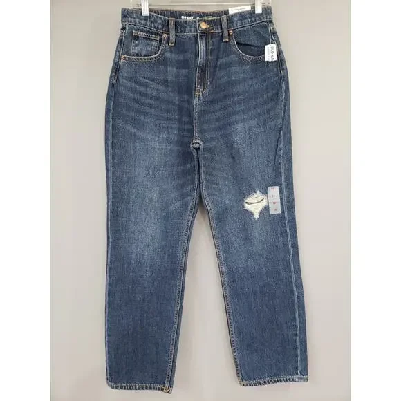 NEW Size‎ 18 High-Waisted Slouchy Straight Ripped Jeans Girls ADJUSTABLE WAIST