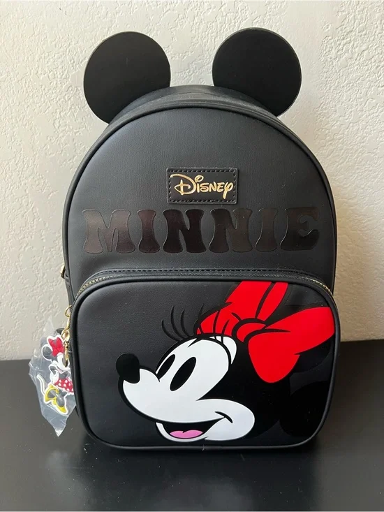 NWT Primark Exclusive Disney Minnie Mouse Black Mini Backpack with Bag Charm