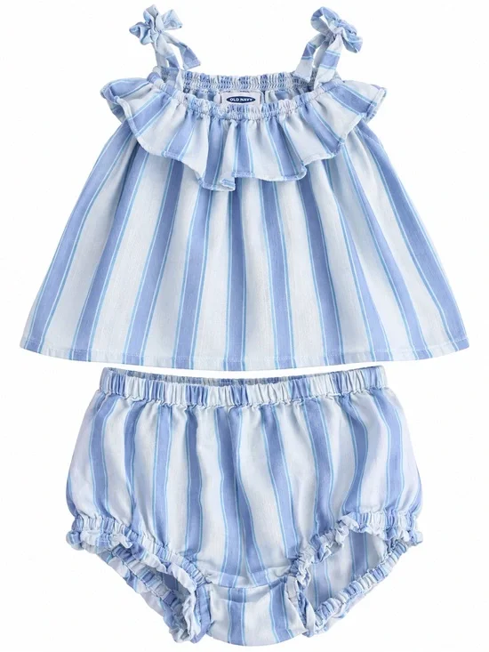 Old Navy Light Blue & White Striped Baby Tank and Bloomers Set